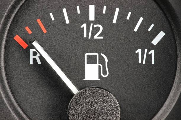 istock fuel gauge in car dashboard - empty 1731936591