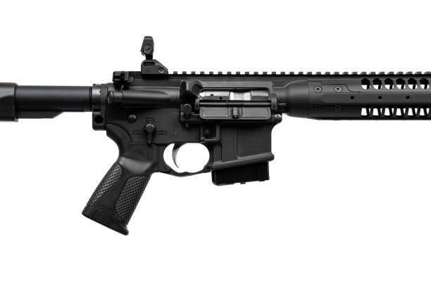 istock Modern automatic rifle isolated on white background. Weapons for police, special forces and the army. Automatic carbine with mechanical sights. Assault rifle on white back. 1731944360