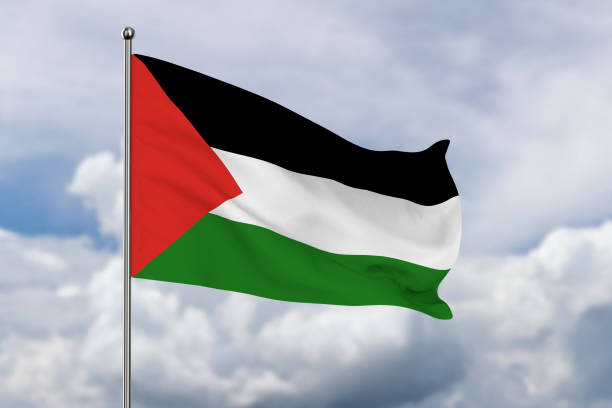 istock Palestine flag on sky background. 3D illustration 1731944878