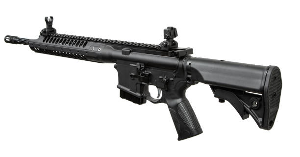 istock Modern automatic rifle isolated on white background. Weapons for police, special forces and the army. Automatic carbine with mechanical sights. Assault rifle on white back. 1731944911