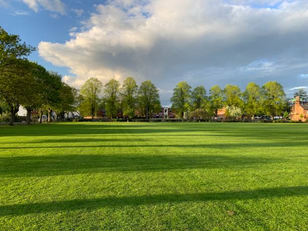 istock Open empty grass field taken at a village park 1731947851