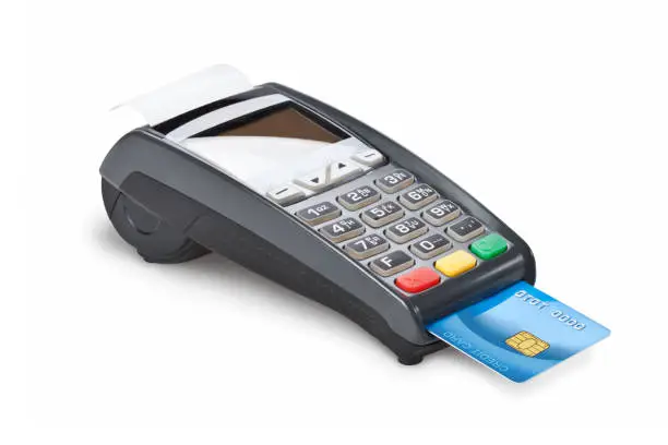 Credit card reader isolated against white background. Clipping Paths.