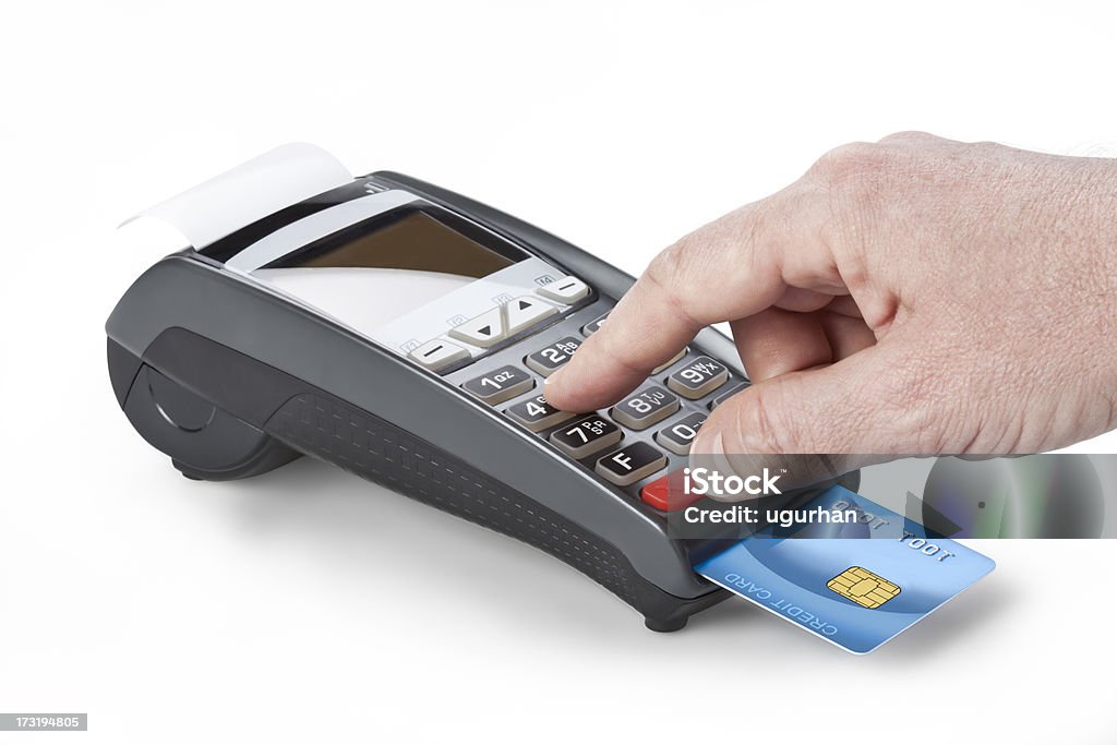 Credit card reader Credit card reader isolated against white background. Clipping Paths. Credit Card Stock Photo