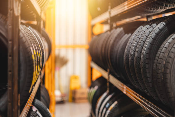 istock new car tire mix type on storage shelf at warehoue stock inventory in auto garage workshop for sale 1731960455