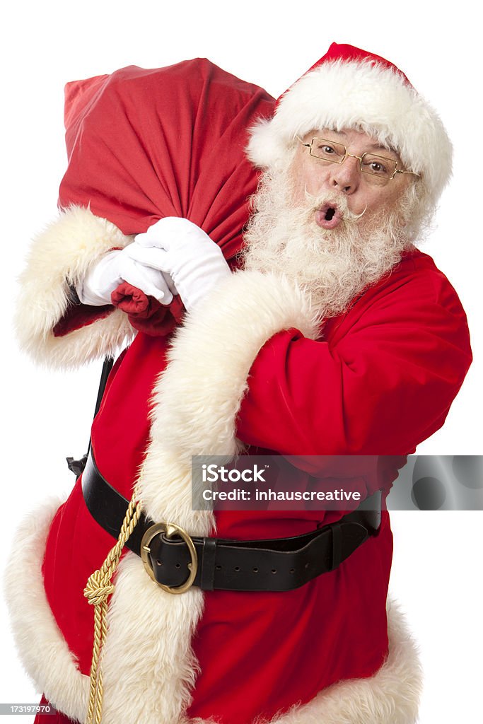 Foto reale di Babbo Natale con un sacco di regali - Foto stock royalty-free di Babbo Natale