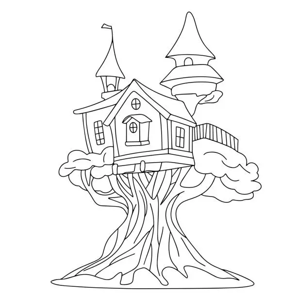Vector illustration of Tree house in doodle style.