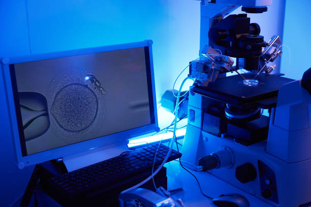 istock Closeup of ICSI procedure in lab setting displayed on computer monitor 1732009132