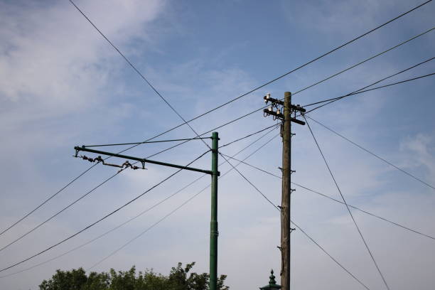 istock Overhead tramway cables and a vintage telegraph pole 1732029853