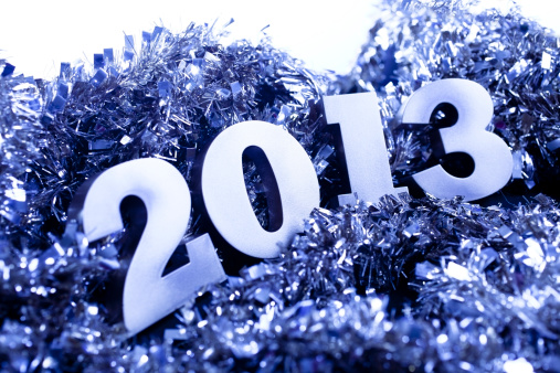 Year 2013 date in blue silver tinsel