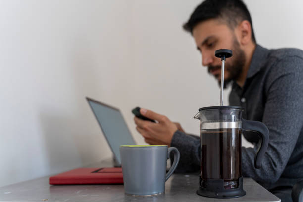 istock Brewing filter coffee with a French press. 1732037089