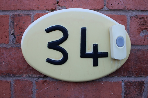 Plastic oval shaped base with door numbers 34 Wireless door bell stuck onto base
