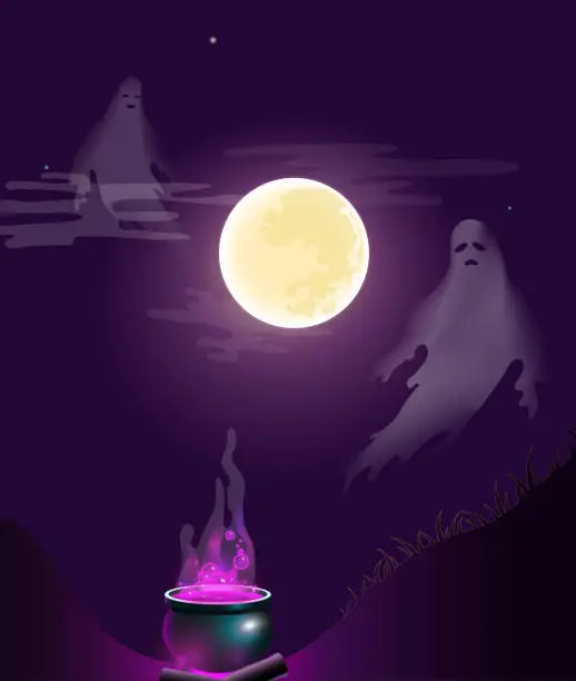 Vector illustration of Night of Ghosts. Picture, illustration, banner