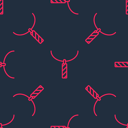 Red line Pendant on necklace icon isolated seamless pattern on black background. Vector.