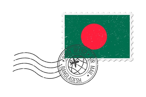 Bangladesh grunge postage stamp. Vintage postcard vector illustration with national flag of Bangladesh isolated on white background. Retro style.