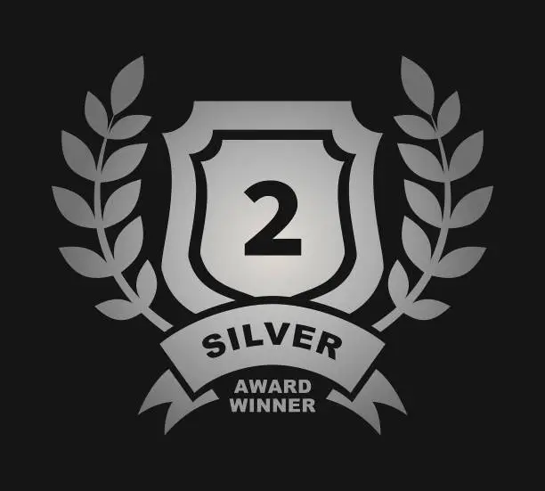 Vector illustration of Second Place Gold Award Winner Badge - silver color cut out vector icon