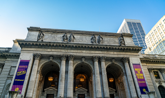 Exterior shot of the New York Public Library - Stephen A. Schwarzman Building in Manhattan