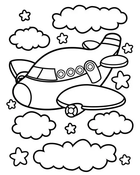 Vector illustration of Airplane coloring page for kids