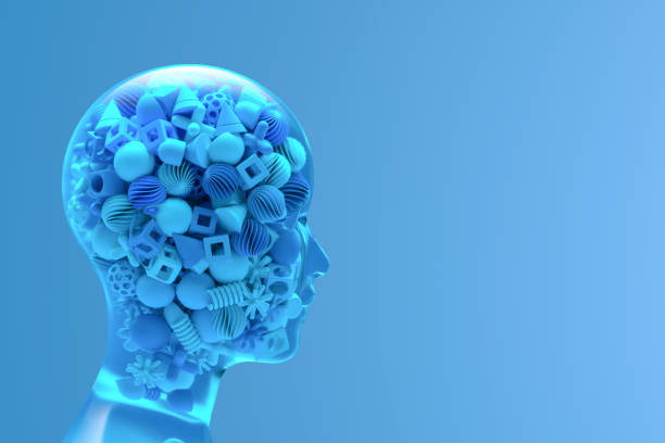 istock Artificial intelligence concept, geometric shapes in glass head 1732084302