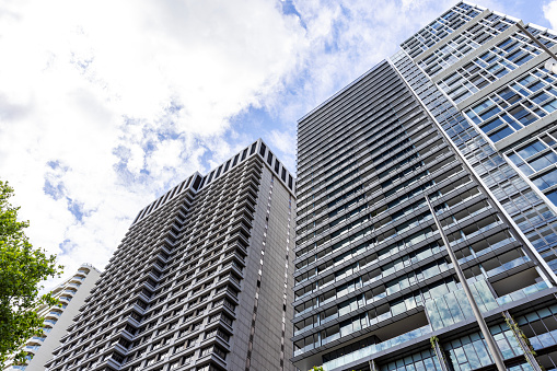 Office buildings in city, skyscrapers, Sydney, background with copy space, full frame horizontal composition