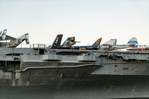 San Diego, CA - December 18, 2022: Side of the USS Midway Museum in San Diego