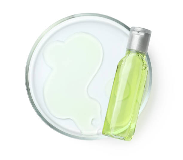 istock Petri dish with cosmetic product on white background, top view 1732110966