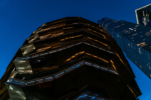New York, NY, USA - October 2, 2023: Close up shot of the Vessel at the Hudson Yards in the evening
