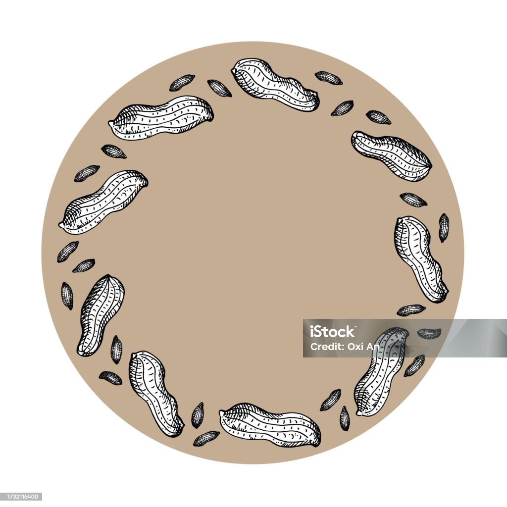 Groundnut R Design Peanut Nuts Frame Label Background For Text Wreath Backdrop Engraved ...