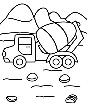 Cement mixer vector coloring page for kids, simple and easy to color, fun, and suitable for kids of all ages. Best for coloring books.