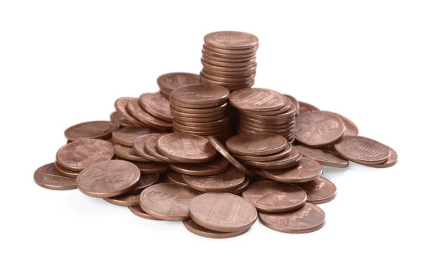 istock Pile of American coins on white background 1732119657