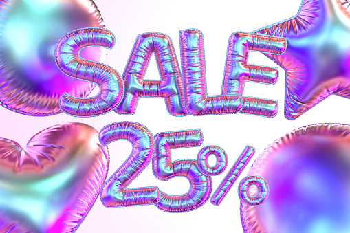 25 percent off sale balloons. Digitally generated image.