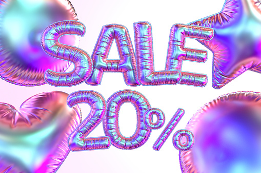 20 percent off sale balloons. Digitally generated image.