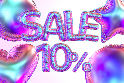 10 percent off sale balloons. Digitally generated image.