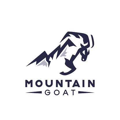 Combination of a Goat and mountains Logo Design Symbol Template Flat Style Vector