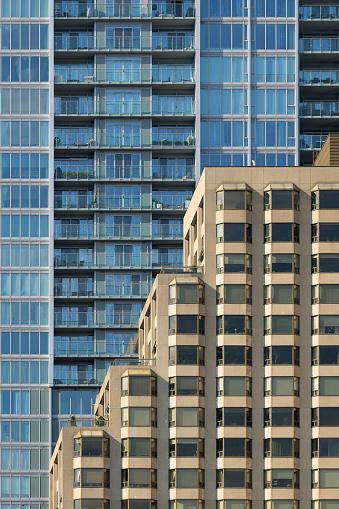 Toronto, Ontario, Canada - October 1, 2023: Architectural abstract of the buildings near 150 Bloor Street West in the Yorkville neighborhood
