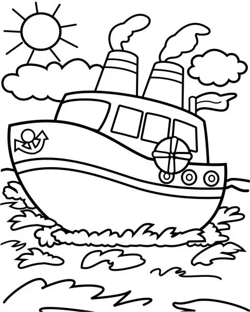 Vector illustration of Ship coloring page for kids