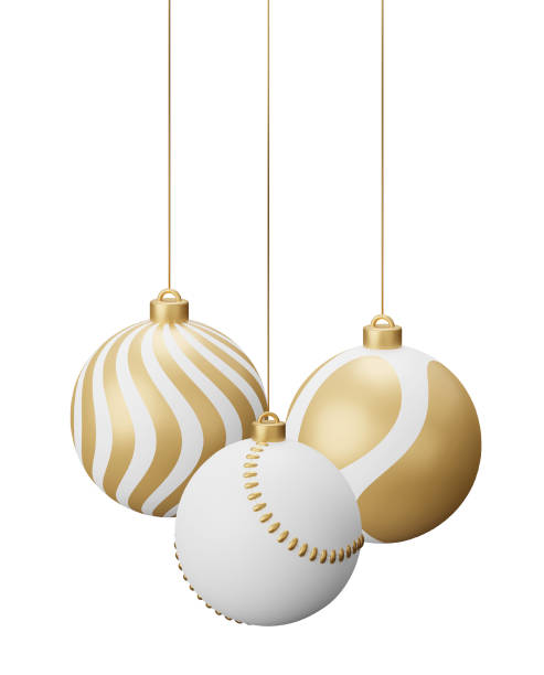 istock Golden Baseball Hanging Christmas Balls. 3d render illustration isolated on white background 1732199002