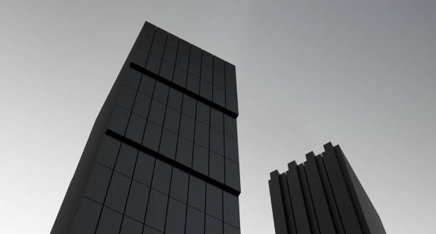 istock Abstract dark buildings, minimal structures. Modern construction building design. Industrial construction houses,buildings. Black architecture of the facade of high-rise buildings.3D render 1732231894