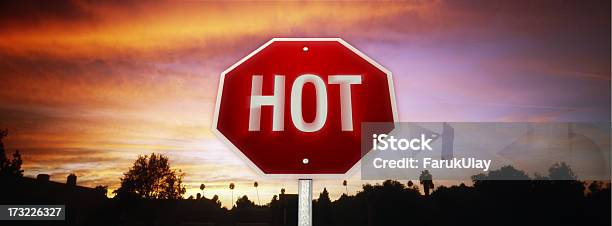 Road Sign In Red And White With Hot Written On It Stock Photo - Download Image Now - Heat Wave, Abstract, Awe