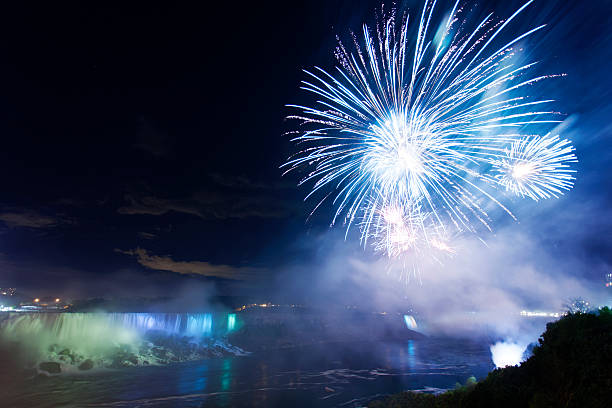 Fireworks over Niagara Falls Fireworks over Niagara Falls on Victoria Day victoria day canada photos stock pictures, royalty-free photos & images