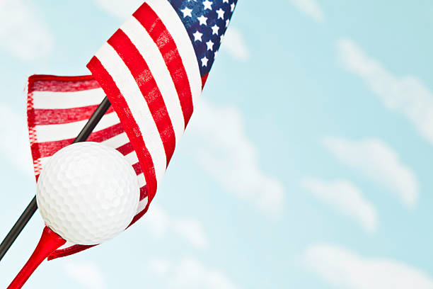 istock American Flag with White Golf Ball on Red Tee 173228889