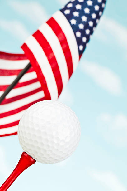 istock American Flag with White Golf Ball on Red Tee 173228891
