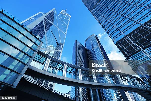 Ground View Of High Rise Metal Buildings Stock Photo - Download Image Now - Cheung Kong Centre, Hong Kong, Abstract