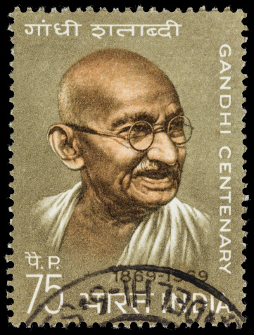 1969 India postage stamp with an illustration of Mahatma Gandhi, issued to commemorate the 100th anniversary of his birth.