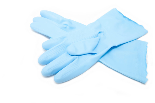 Blue protective gloves isolated on white.