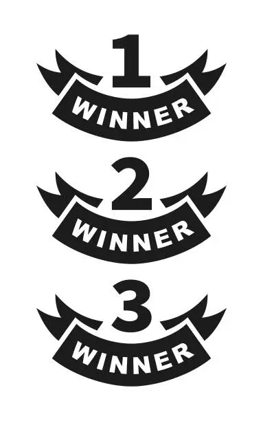 Vector illustration of First Place, Second Place and Third Place Award Winner Ribbon Badge - cut out vector icons