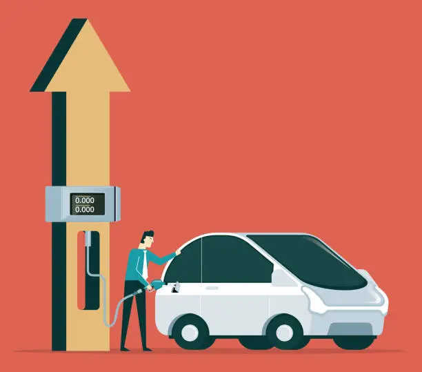 Vector illustration of Gas station - Rising gasoline prices