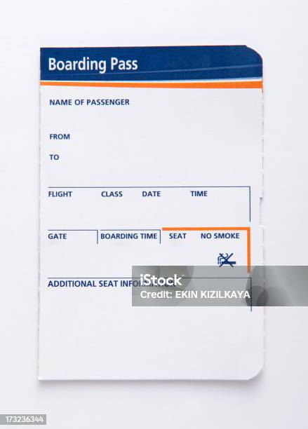 Blank Blue And Orange Boarding Pass Stock Photo - Download Image Now - Airplane Ticket, Cut Out, Blank