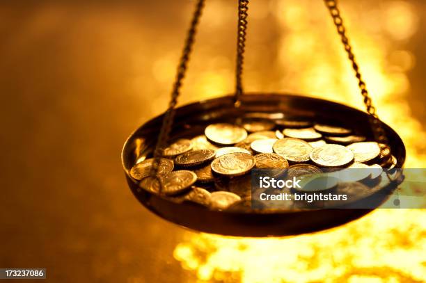Gold Coins On A Weight Scale Stock Photo - Download Image Now - Gold - Metal, Gold Colored, Coin