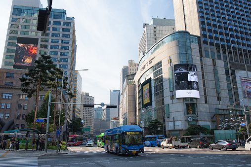 Seoul, Korea - October 12th 2023, Its the Sogong Street in Downtown Seoul Korea. 서울 소공로