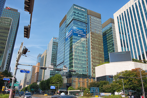 Seoul, Korea - October 12th 2023, Its the Jongno Street Skyscrapers in Downtown Seoul Korea. 서울 종로